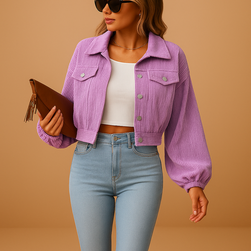 Cropped Corduroy Jacket with Buttons