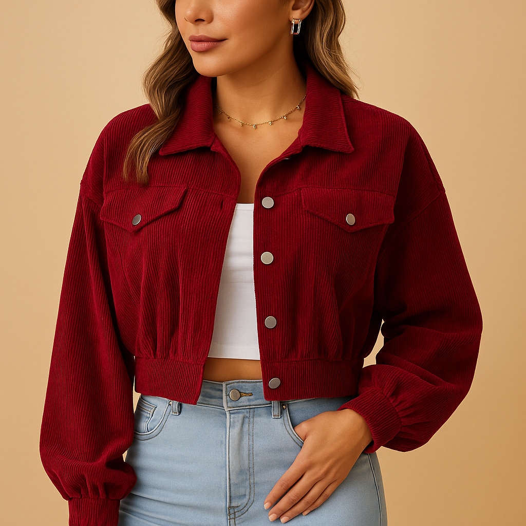 Cropped Corduroy Jacket with Buttons