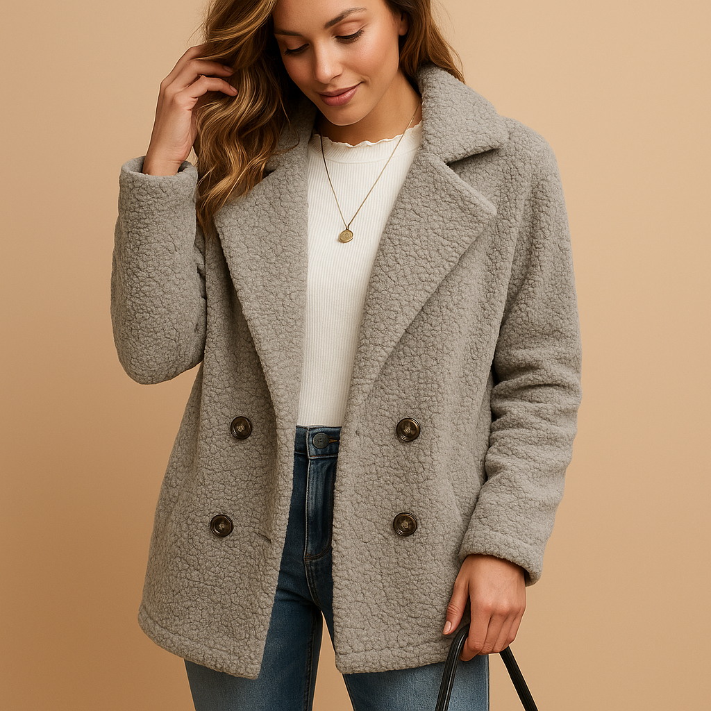 Short Winter Coat with Button Fastening