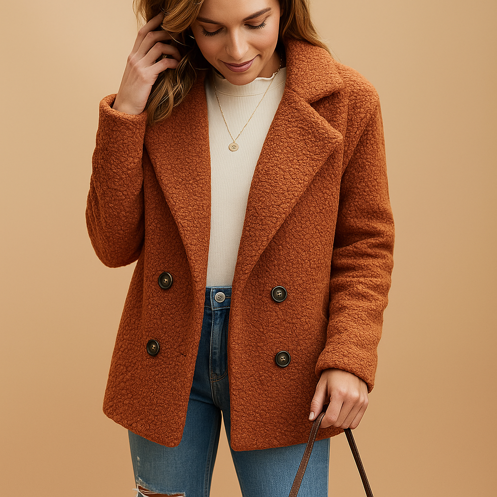 Short Winter Coat with Button Fastening