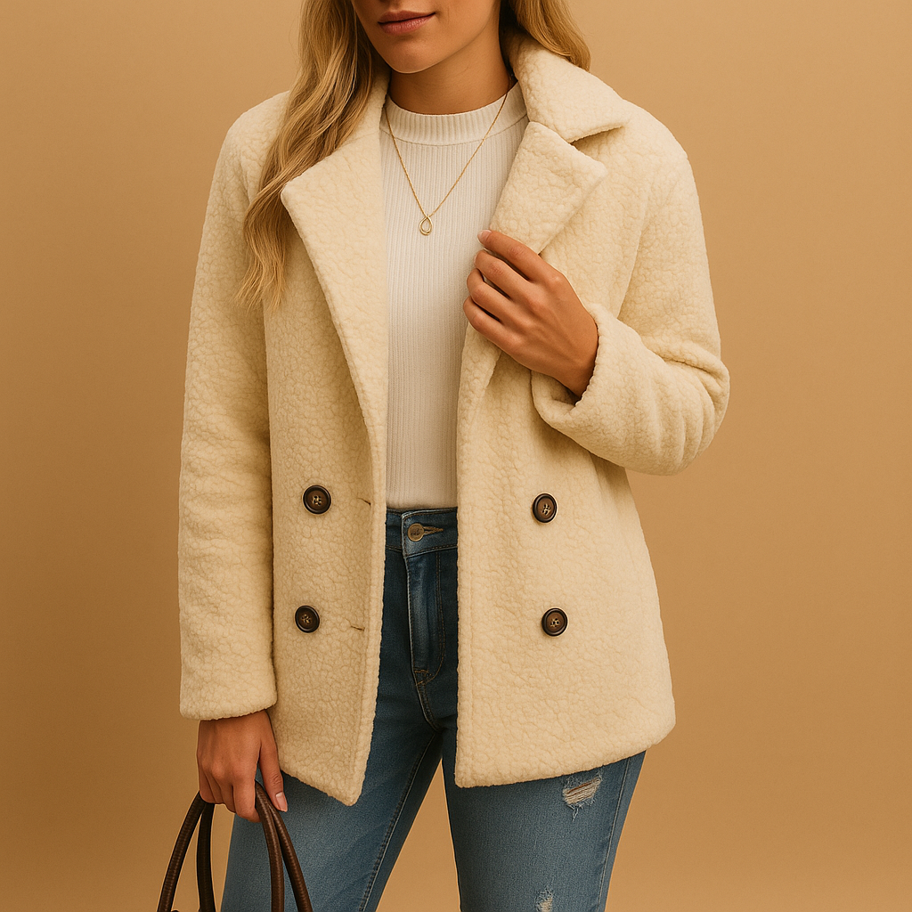 Short Winter Coat with Button Fastening