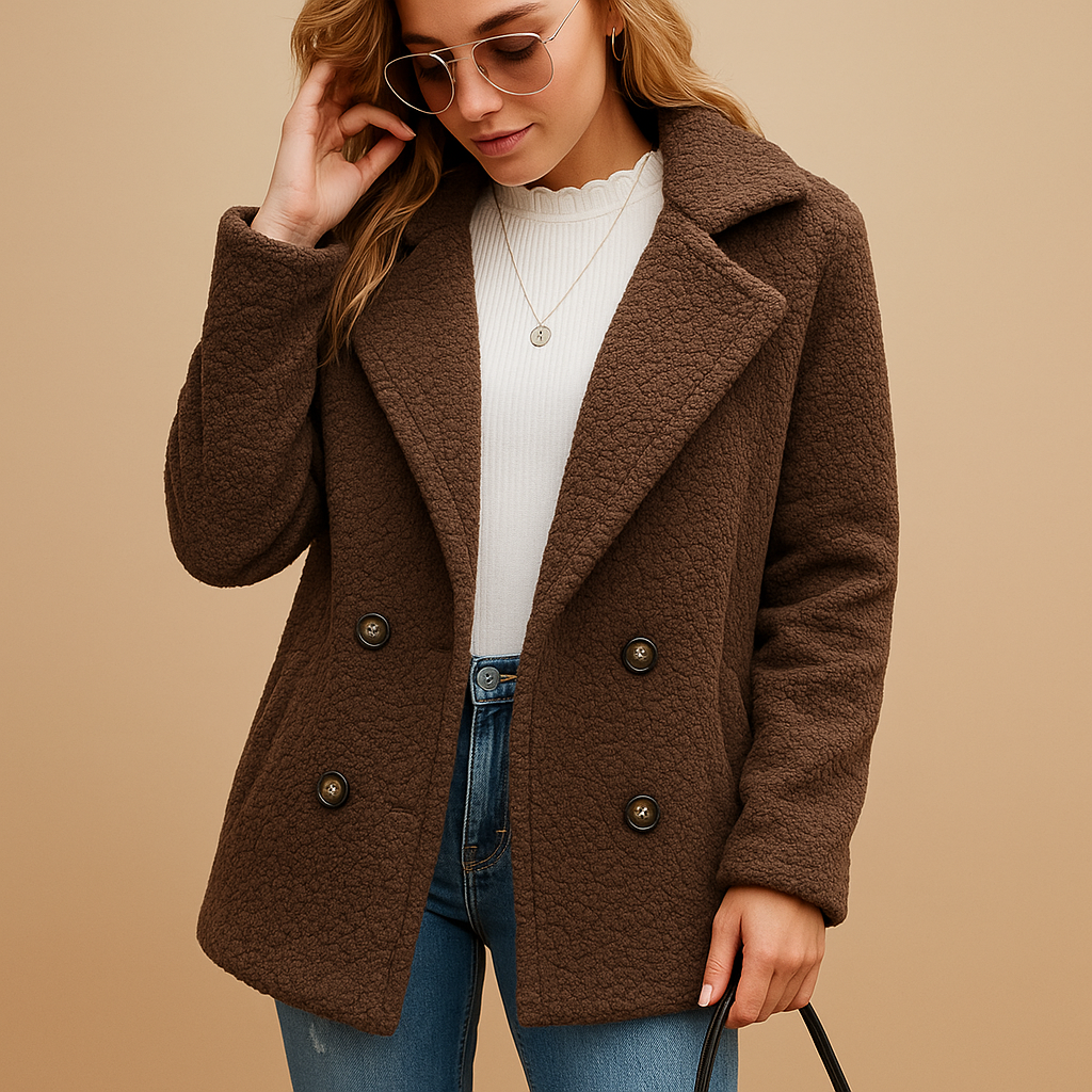 Short Winter Coat with Button Fastening