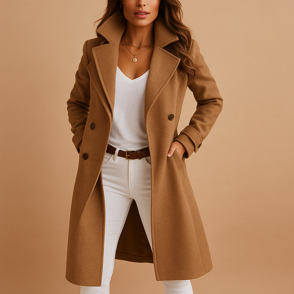 Long Button-Up Coat with Classic Collar