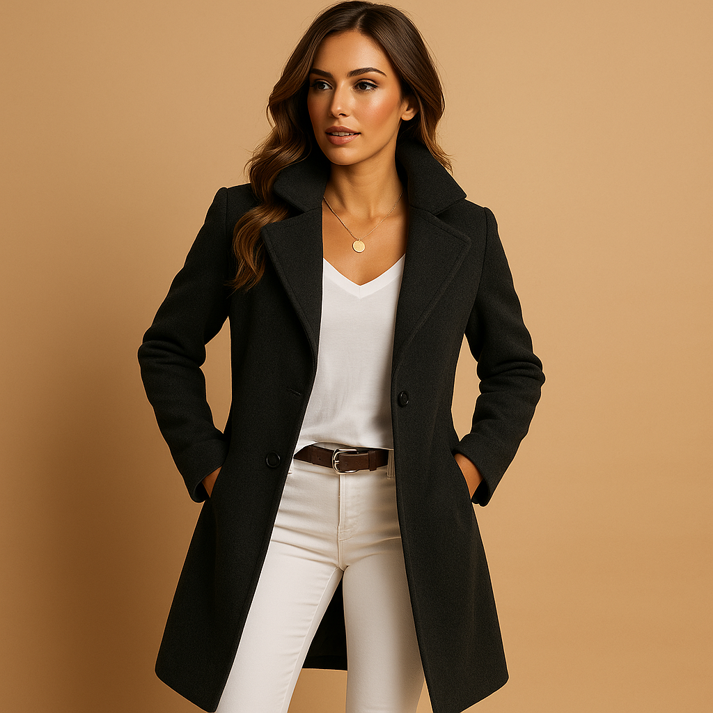 Long Button-Up Coat with Classic Collar
