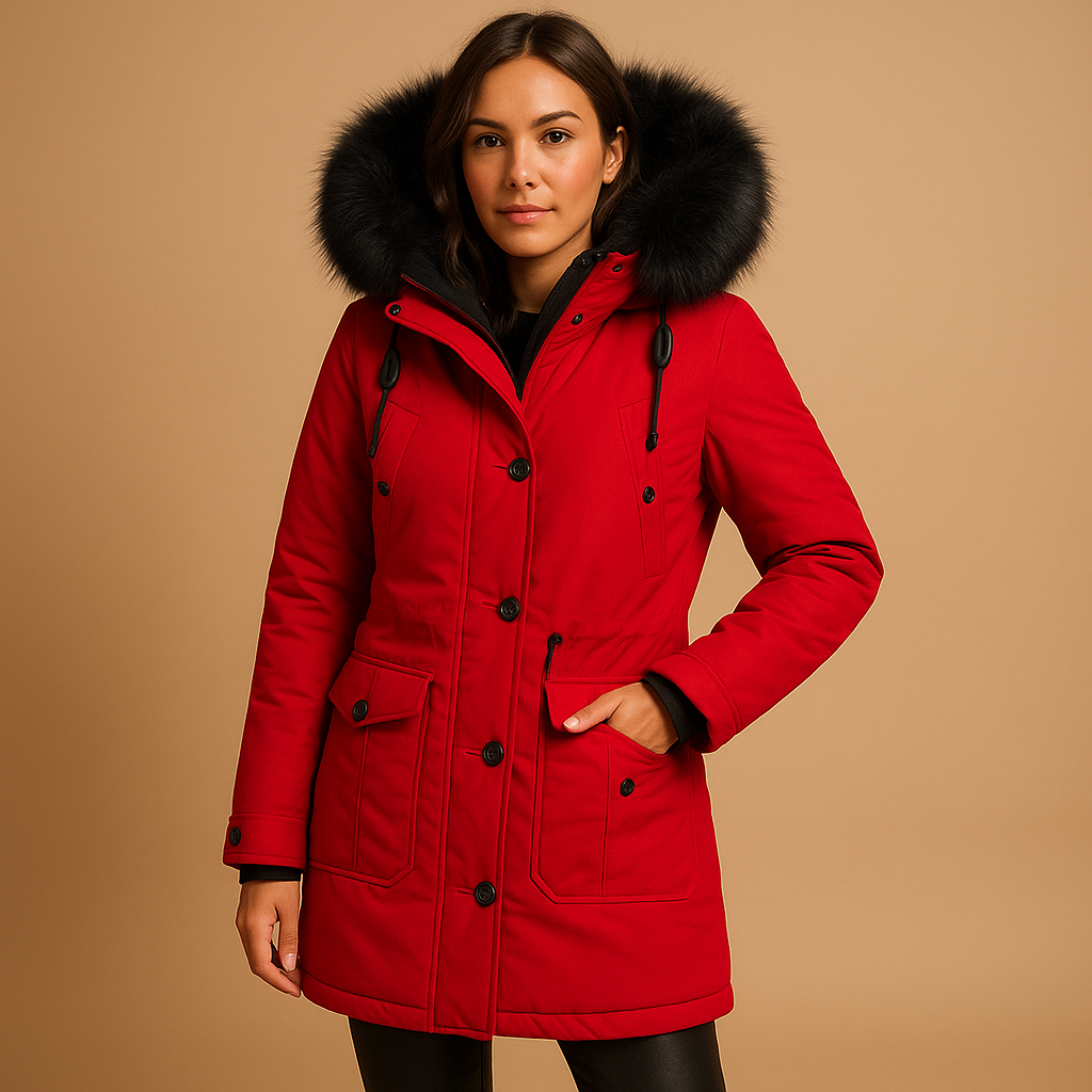 Long Waterproof Winter Coat with Faux Fur Collar
