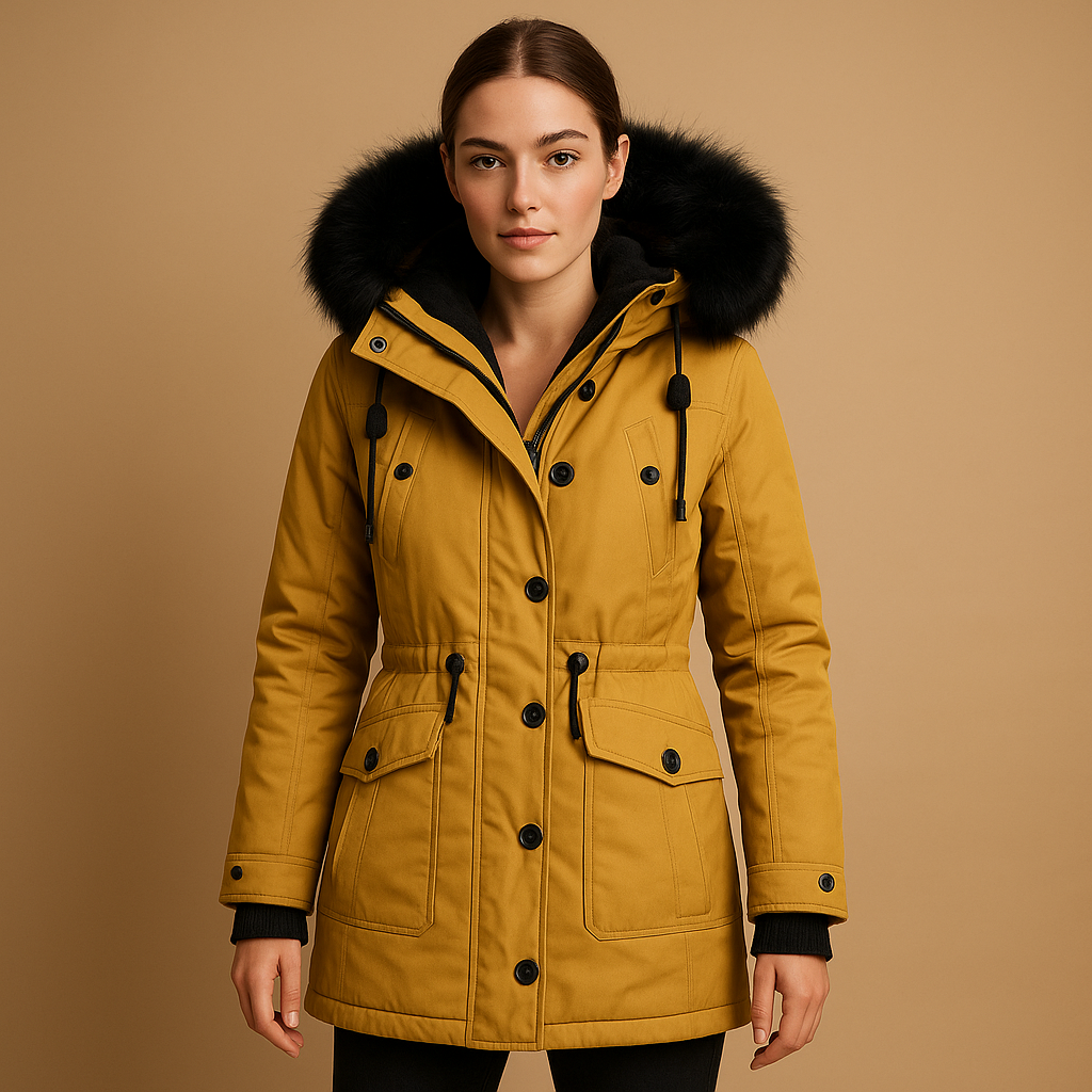 Long Waterproof Winter Coat with Faux Fur Collar