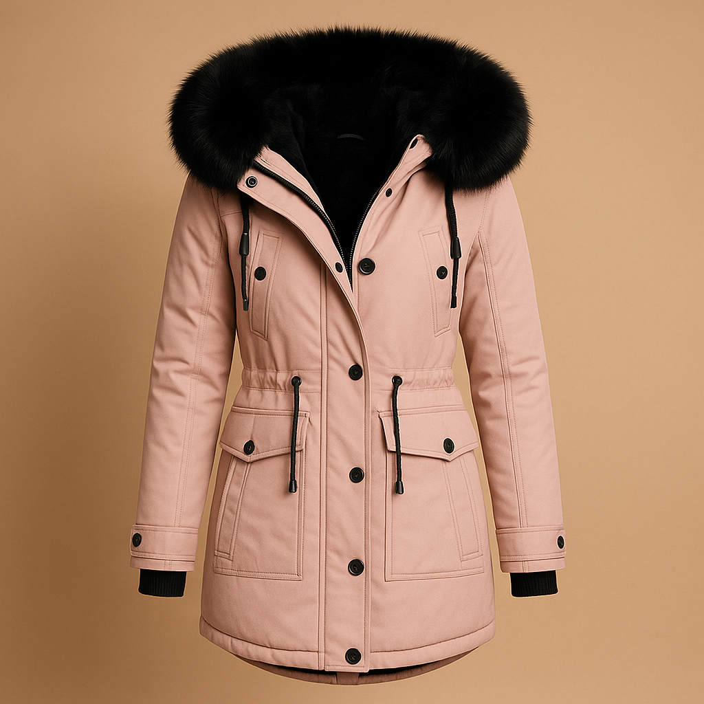 Long Waterproof Winter Coat with Faux Fur Collar