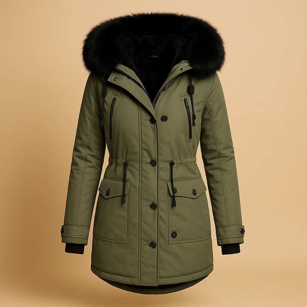 Long Waterproof Winter Coat with Faux Fur Collar