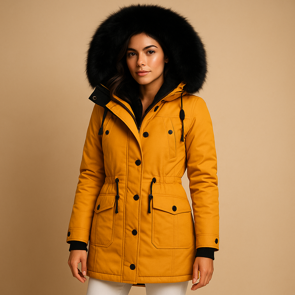 Long Waterproof Winter Coat with Faux Fur Trim
