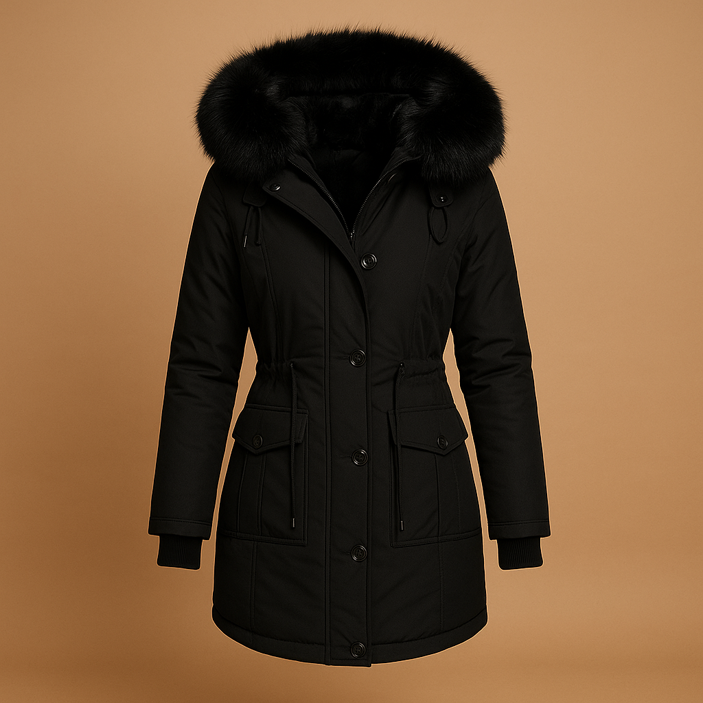 Long Waterproof Winter Coat with Faux Fur Trim
