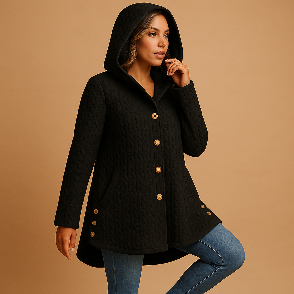 Long Hooded Winter Coat with Buttons