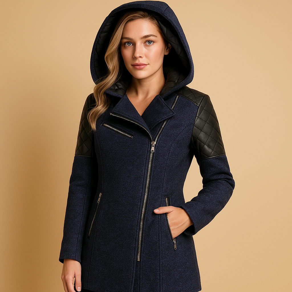 Long Hooded Coat in Wool Blend