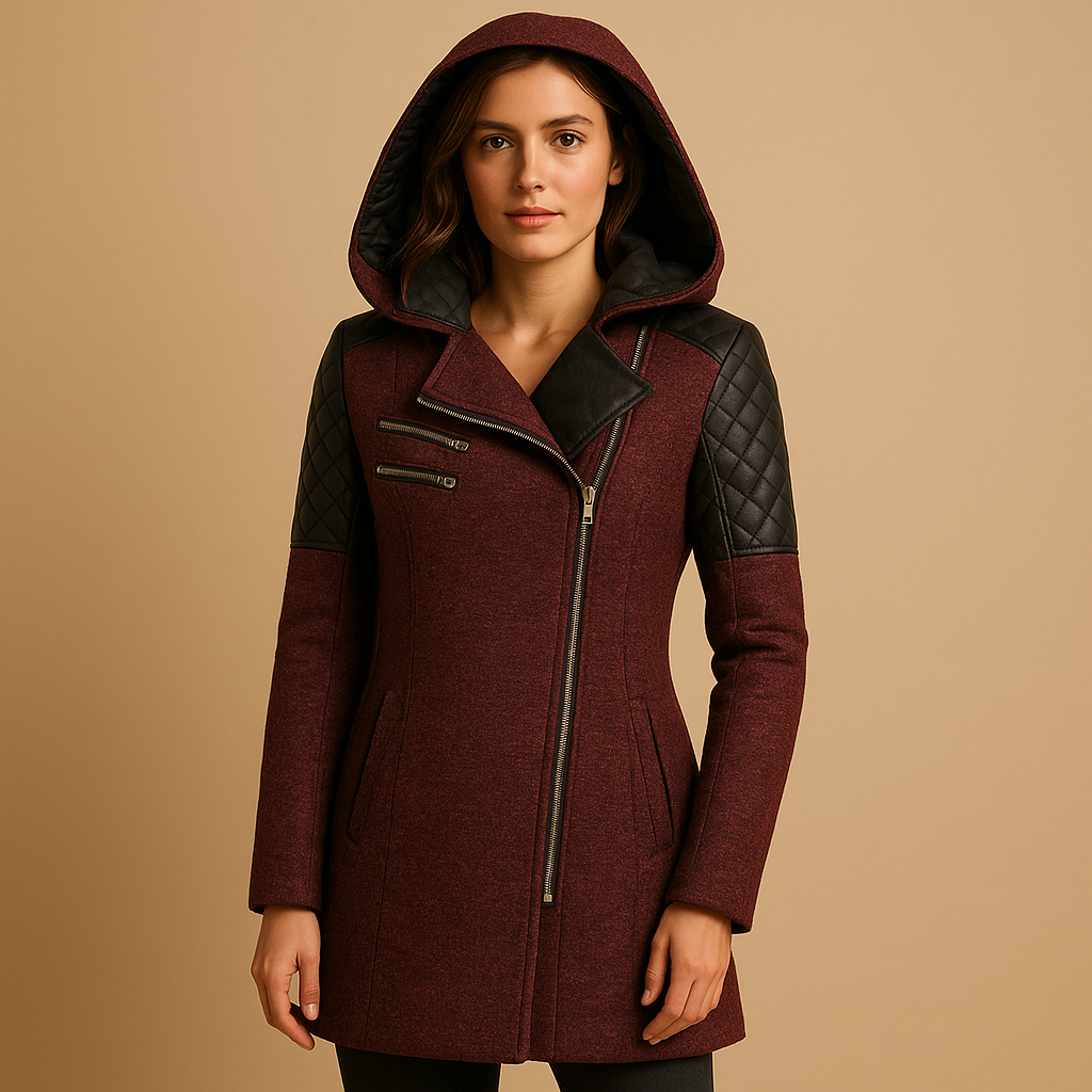 Long Hooded Coat in Wool Blend