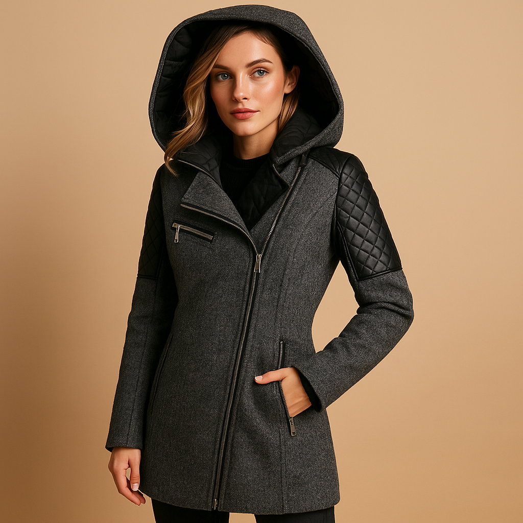 Long Hooded Coat in Wool Blend