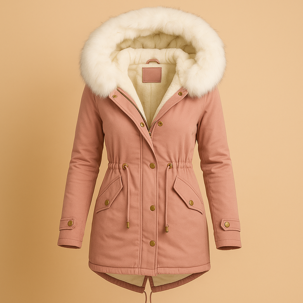 Long Winter Coat with Faux Fur Hood