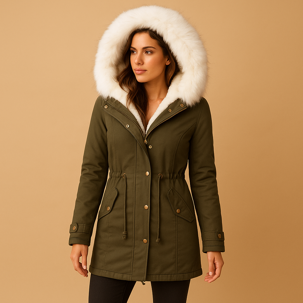 Long Winter Coat with Faux Fur Hood
