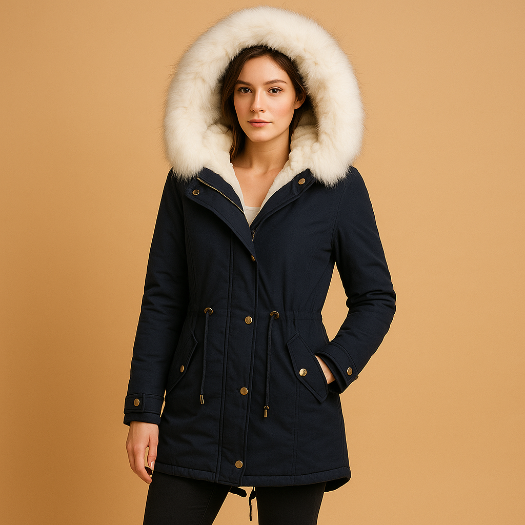 Long Winter Coat with Faux Fur Hood