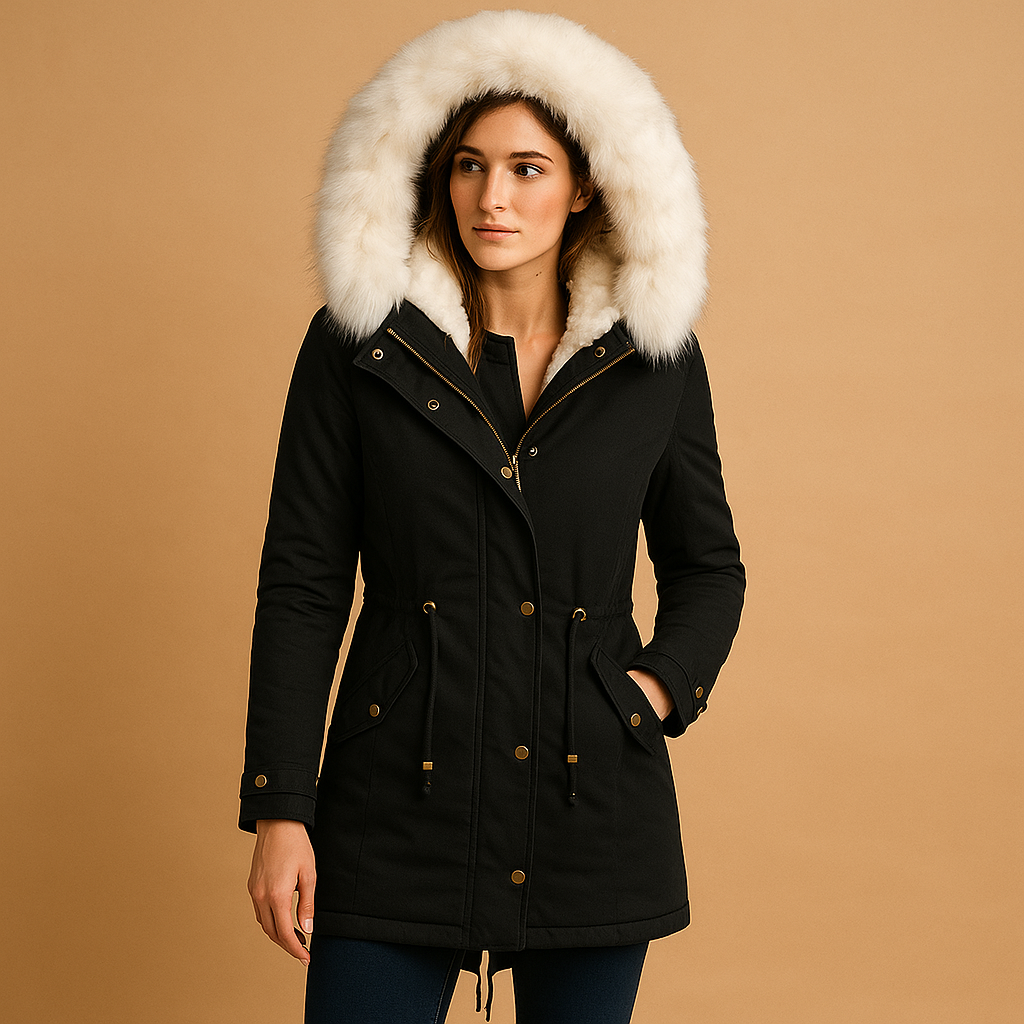 Long Winter Coat with Faux Fur Hood