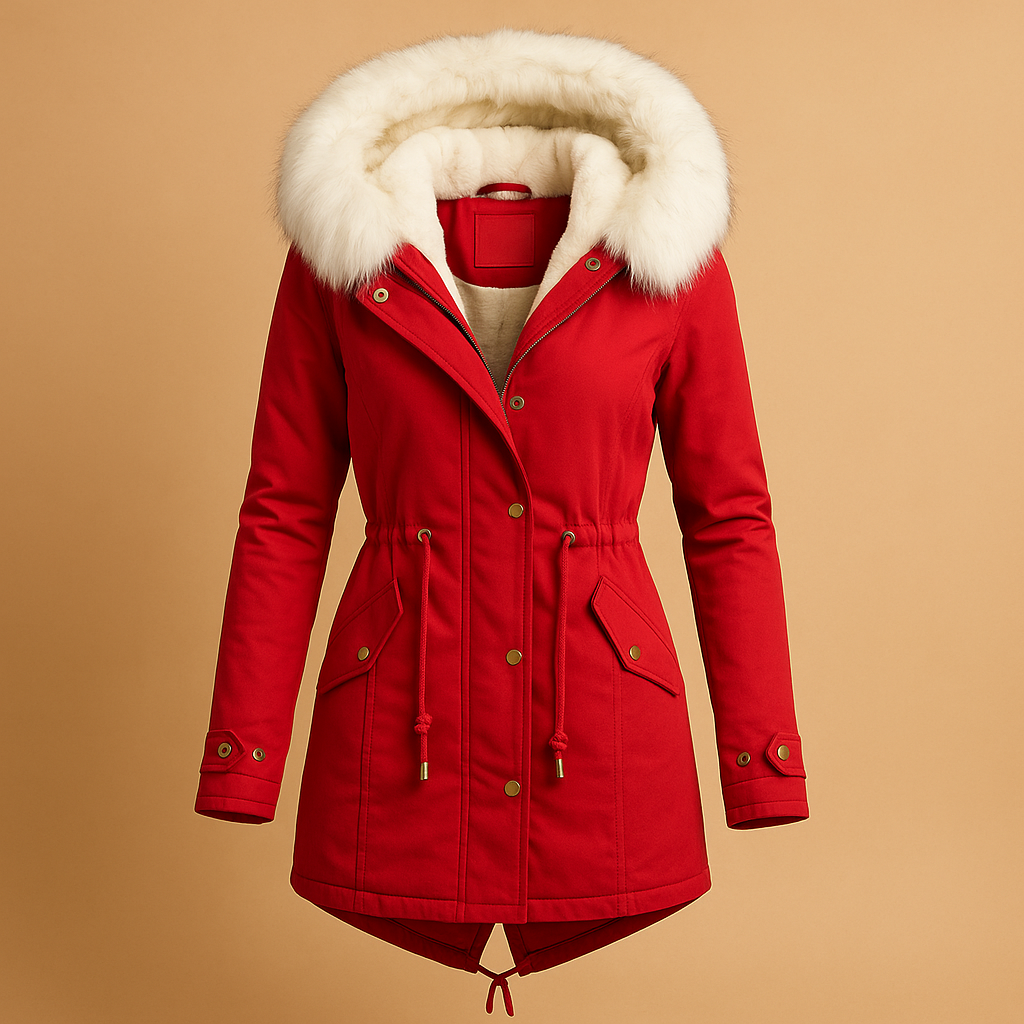 Long Winter Coat with Faux Fur Hood