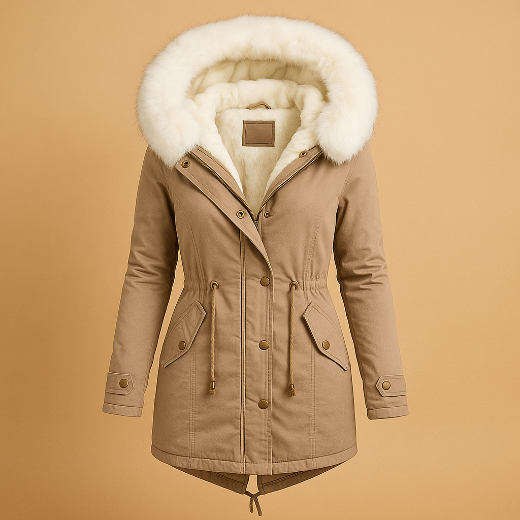 Long Winter Coat with Faux Fur Hood