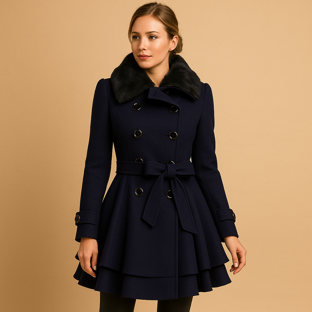 Long Tailored Winter Coat with Faux Fur Collar