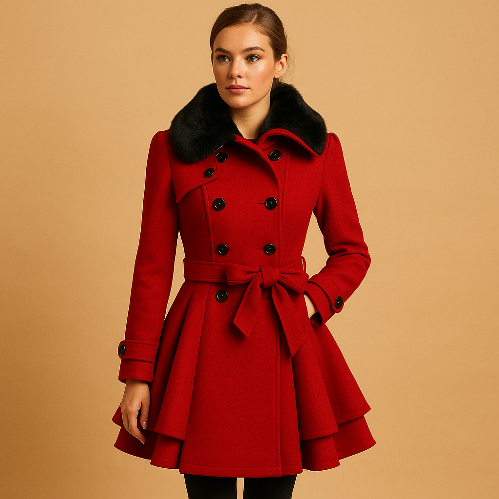 Long Tailored Winter Coat with Faux Fur Collar