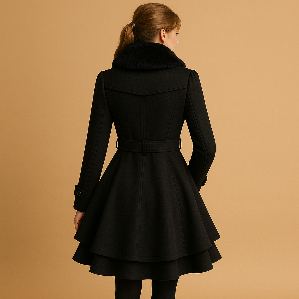Long Tailored Winter Coat with Faux Fur Collar