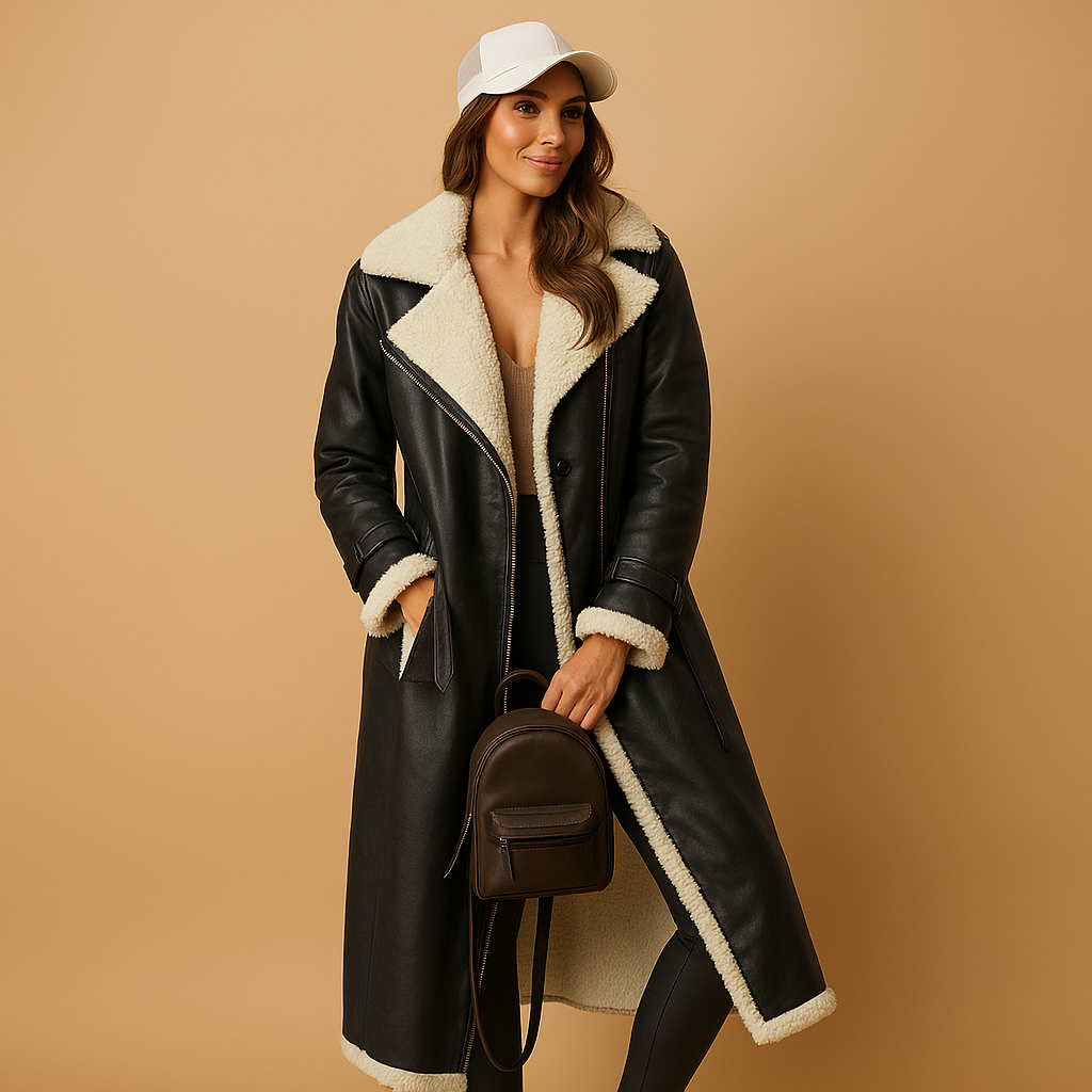 Long Cashmere Blend Coat with Lapel Collar