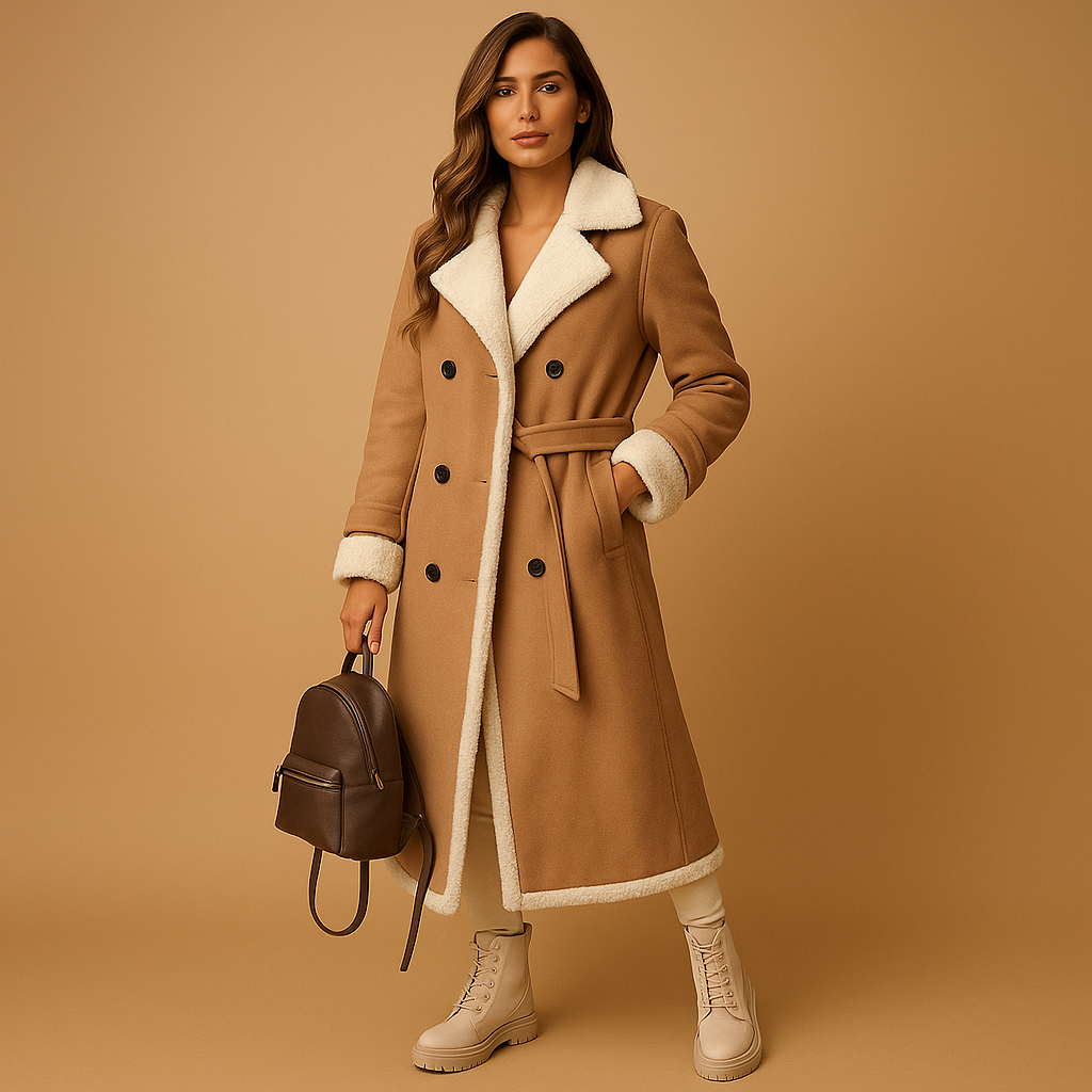 Long Cashmere Blend Coat with Lapel Collar