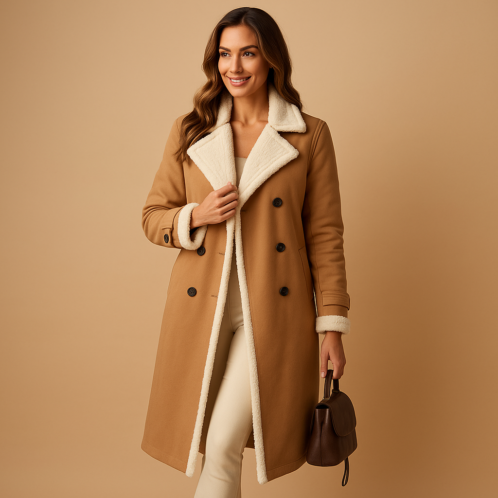 Long Cashmere Blend Coat with Lapel Collar