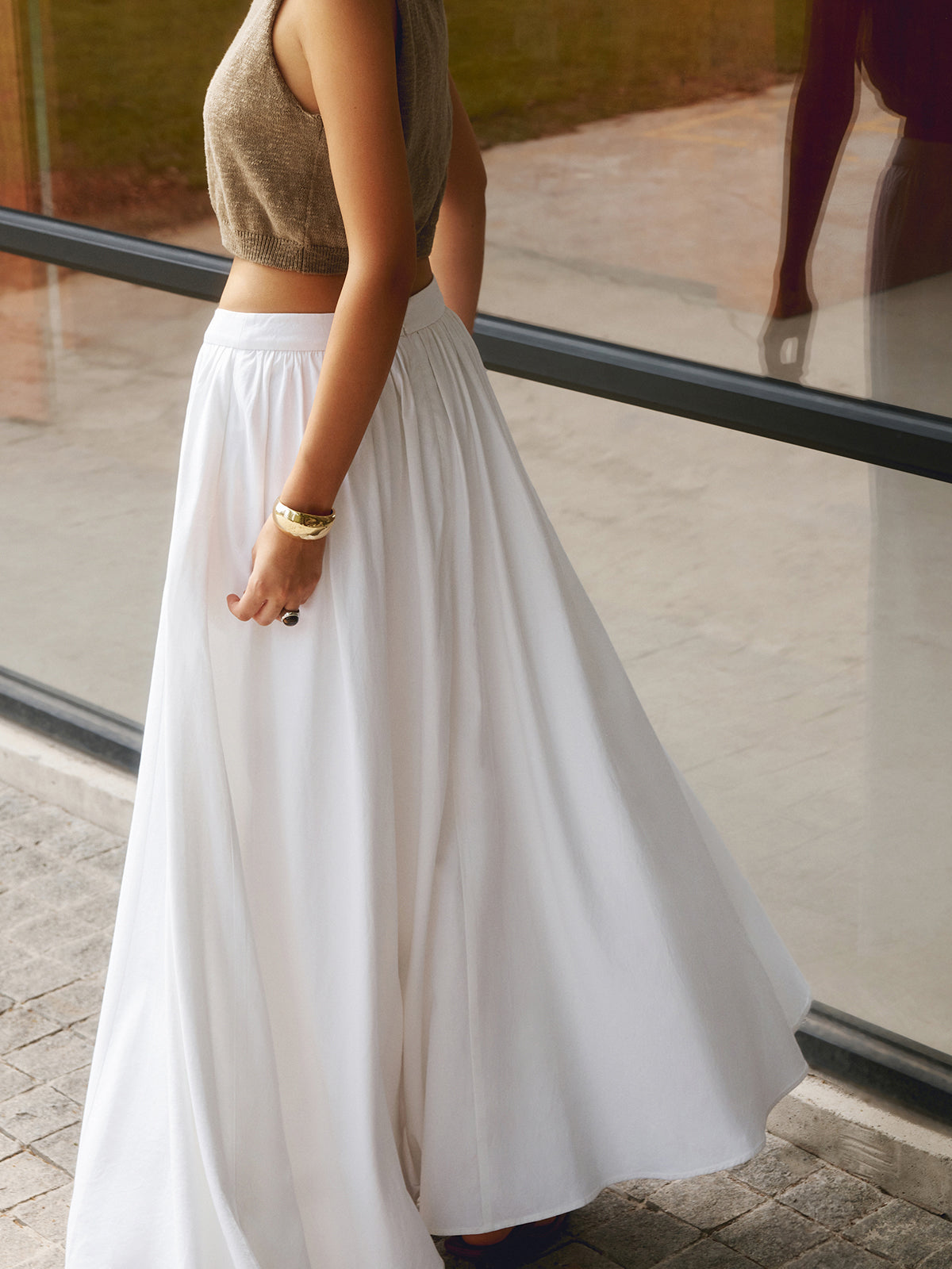 Women's High Waist Pleated Maxi Skirt