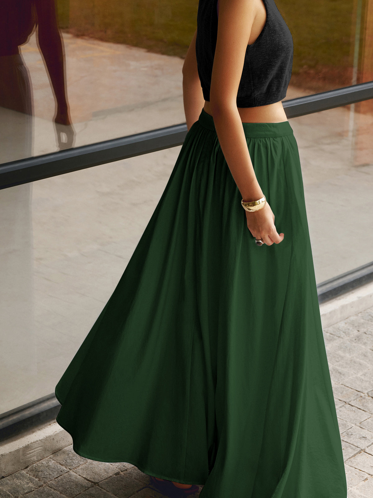 Women's High Waist Pleated Maxi Skirt