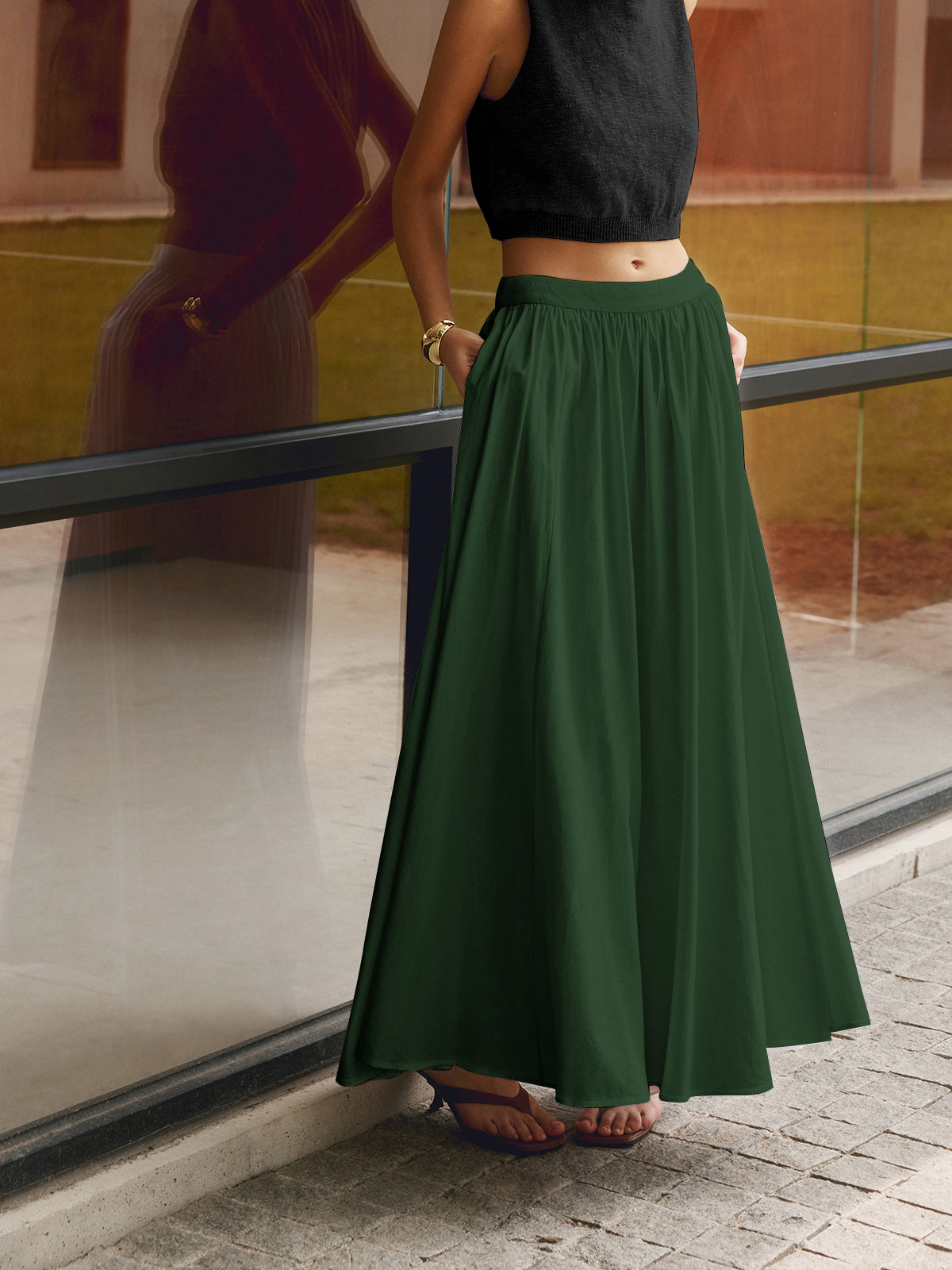 Women's High Waist Pleated Maxi Skirt
