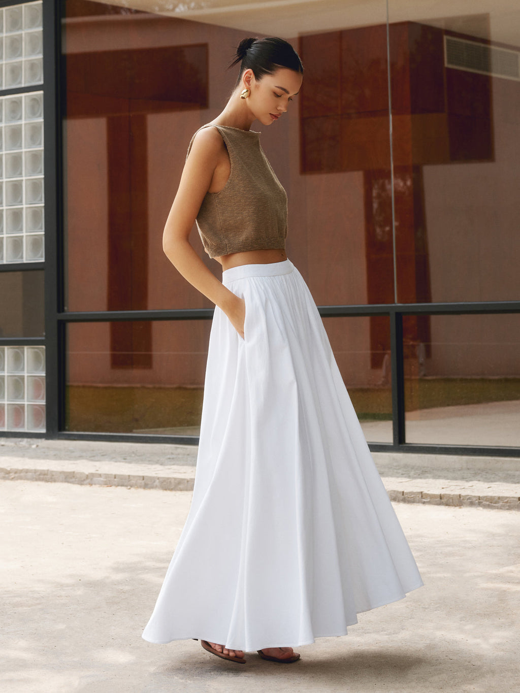 Women's High Waist Pleated Maxi Skirt