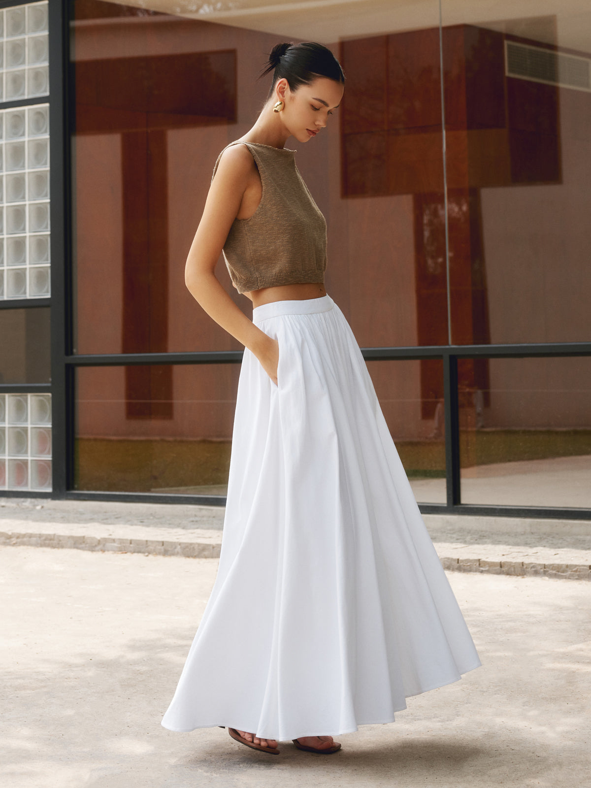 Women's High Waist Pleated Maxi Skirt