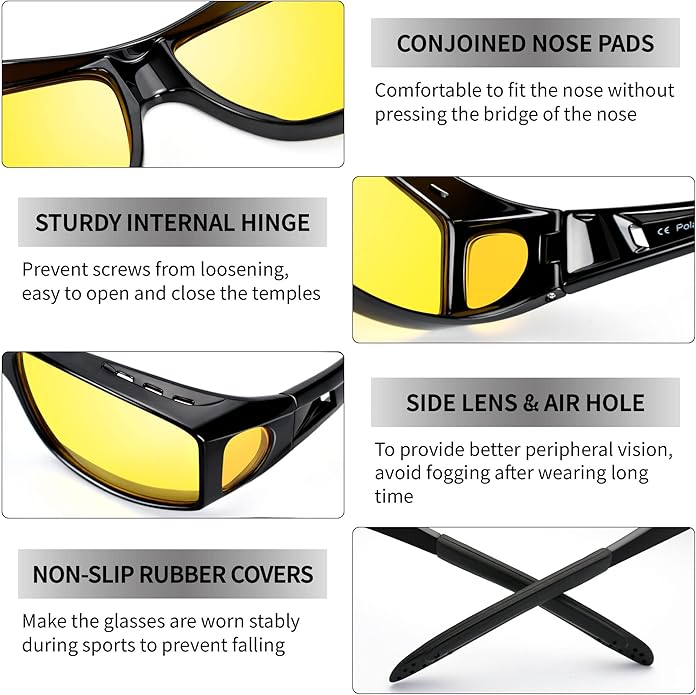 Unisex Polarized Night Driving Glasses with Anti-Glare Protection