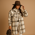 Long Checked Wool Look Coat
