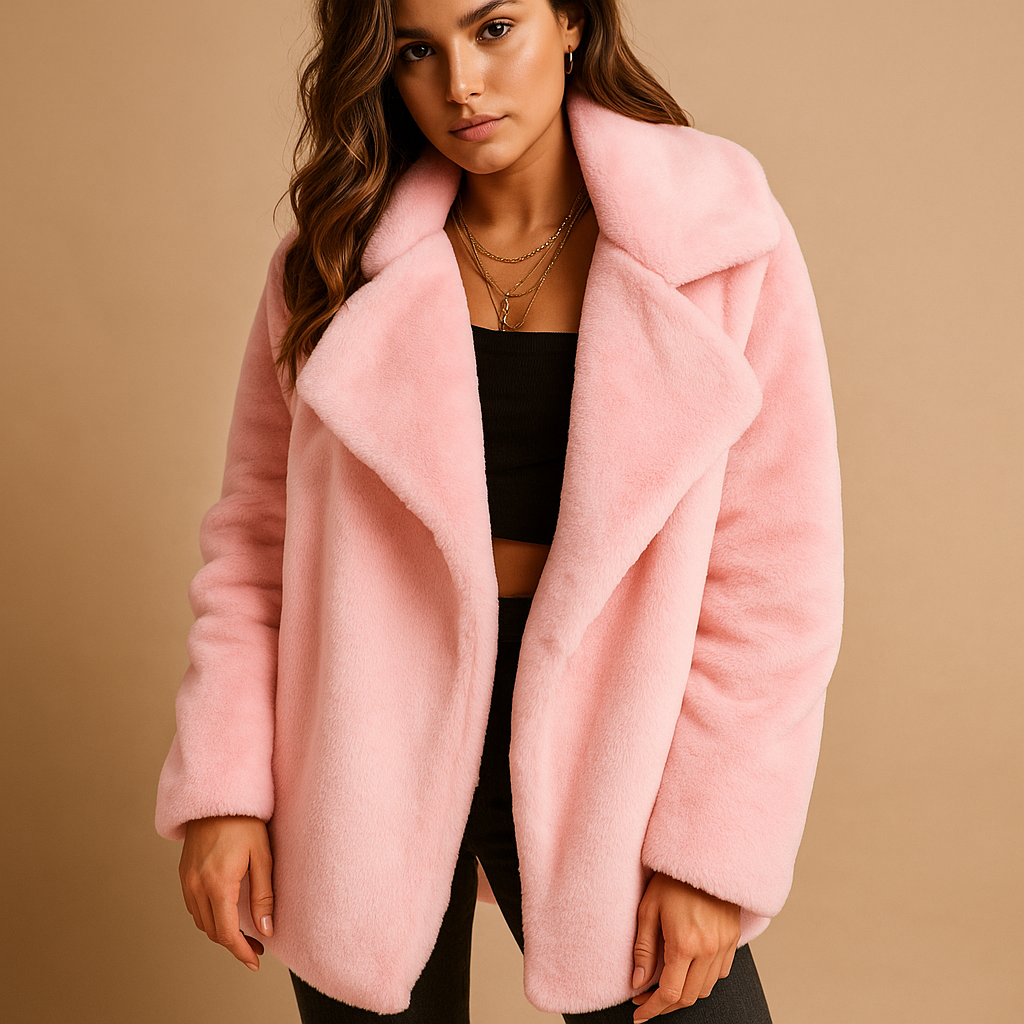 Plush Winter Coat with Lapel Collar