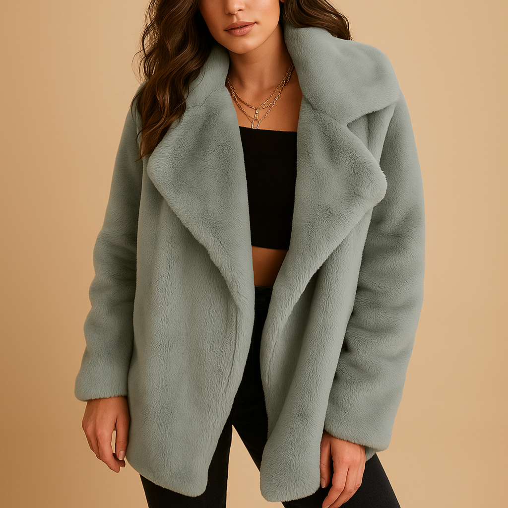 Plush Winter Coat with Lapel Collar