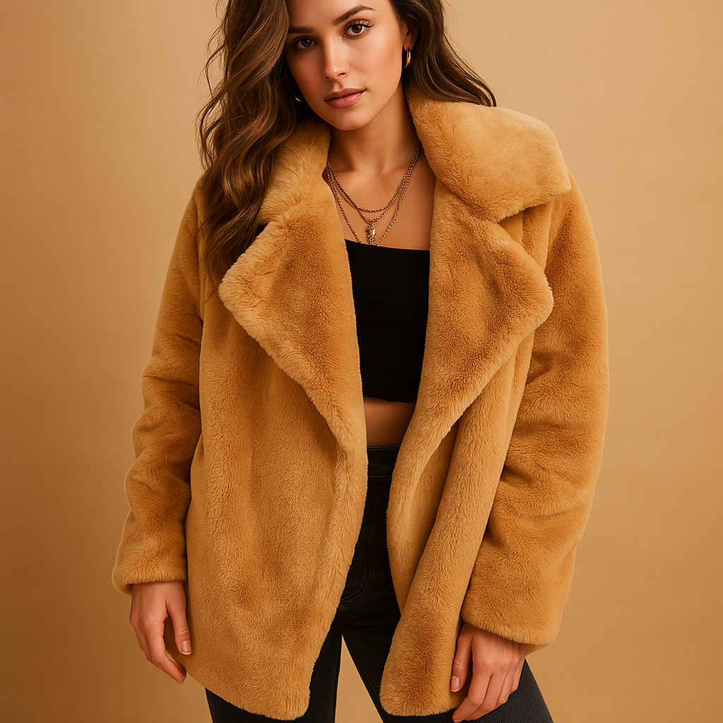 Plush Winter Coat with Lapel Collar