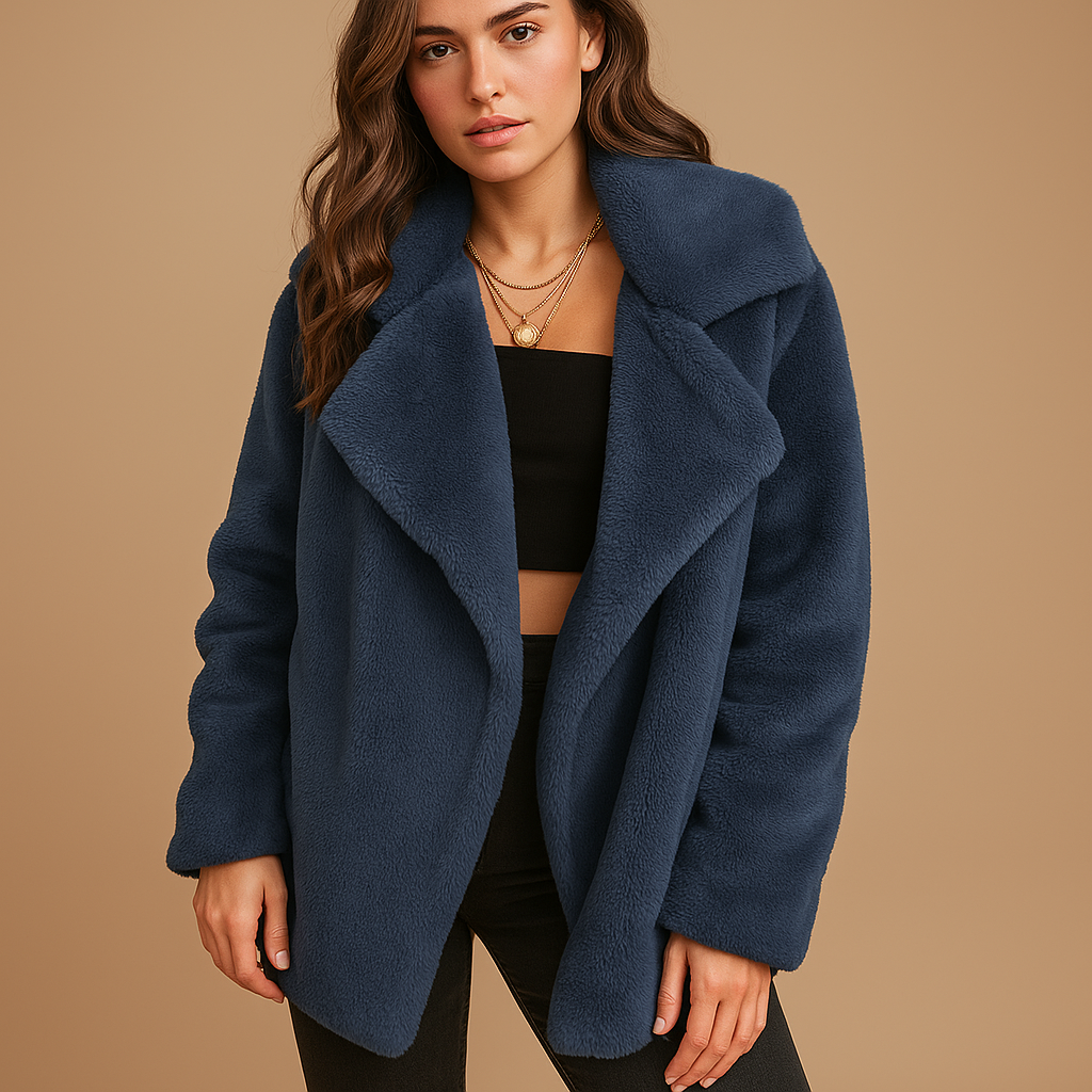 Plush Winter Coat with Lapel Collar