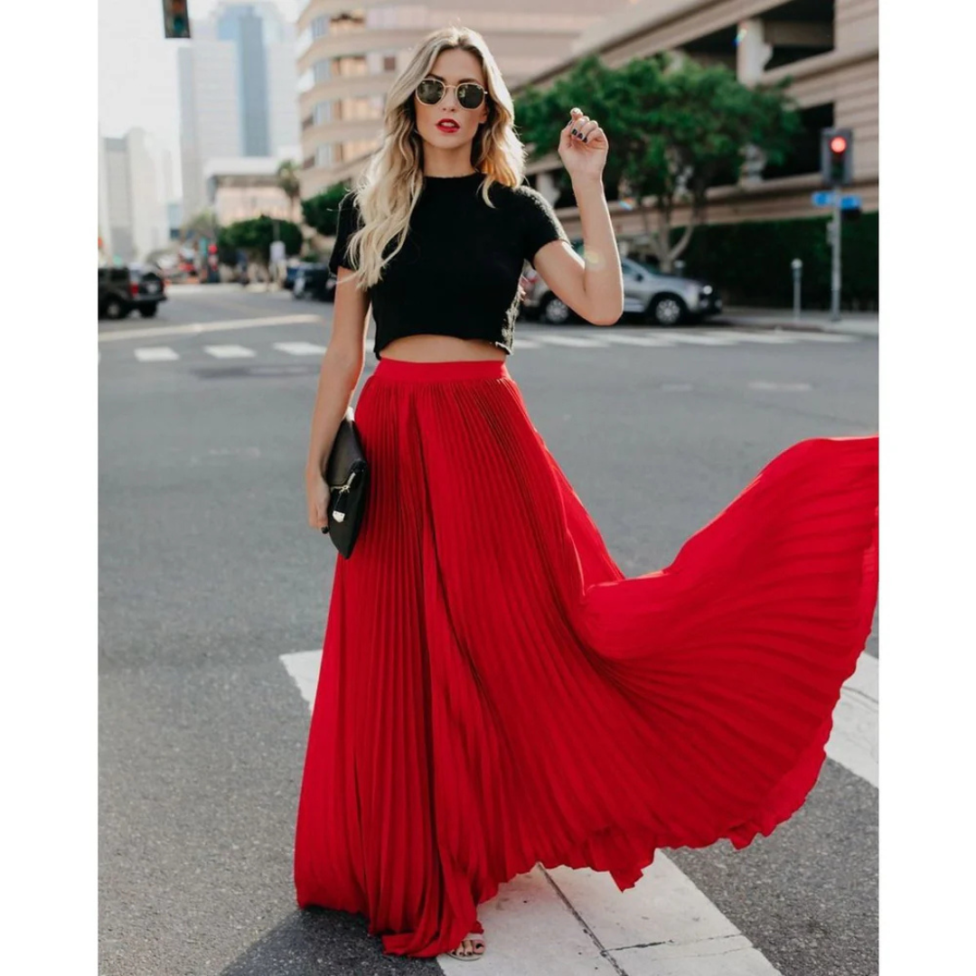 Women's Pleated Maxi Skirt | High Waist | Casual