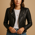 Faux Leather Jacket with Collar